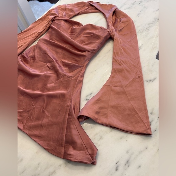 House of CB-Rose Toira Long Bell Sleeve Cutout Mini Draped Corset Cocktail Dress - Picture 3 of 5